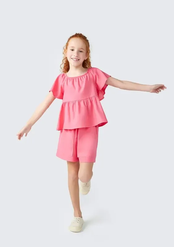 Shorts Infantil Menina Com Linho - Rosa 004