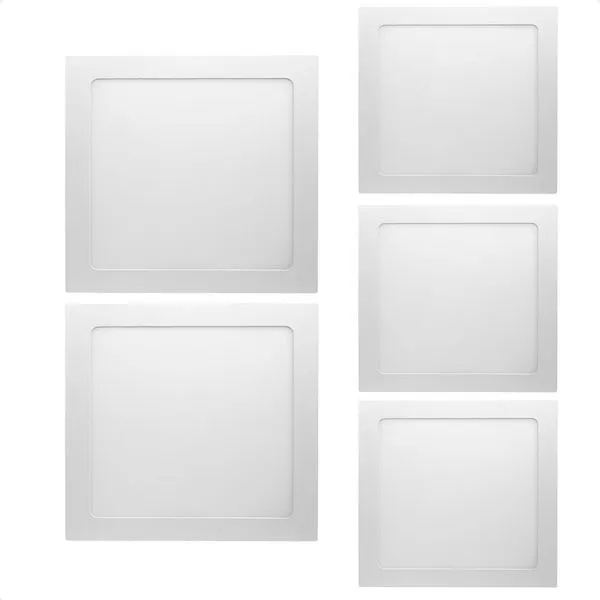 Kit 5 Painéis de LED Quadrado Embutir 24W 3000K Amarelo Quente Bivolt Branco Blumenau Iluminação Kit 5 Painéis de LED Quadrado Embutir 24W 3000K Amarelo Quente Bivolt Blumenau Iluminação