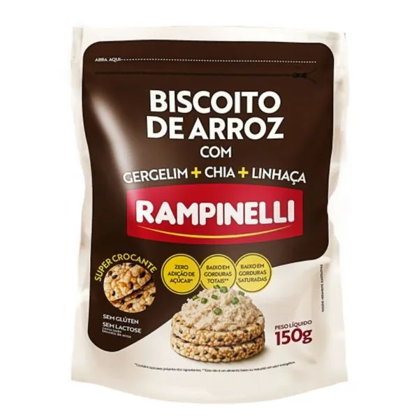Biscoito Integral Rampinelli Gergelim, Chia e Linhaça 150g BISCOITO INTEGRAL RAMPINELLI GERGELIM/CH