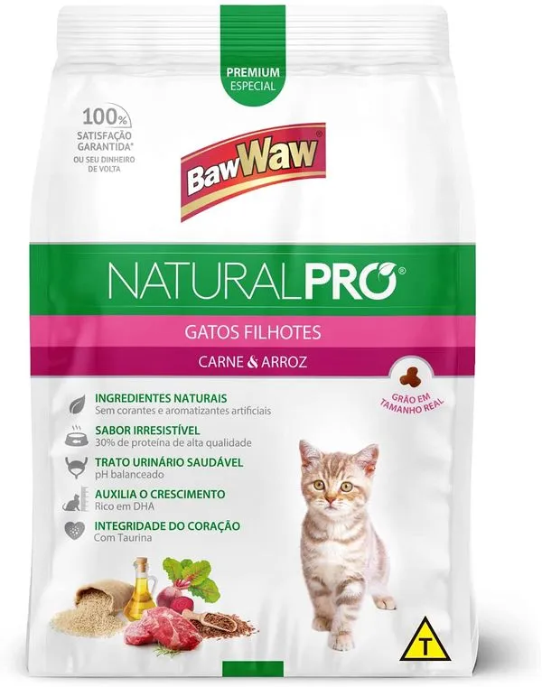 Ração Baw Waw Natural Pró Gato Filhote Carne e Arroz 1kg