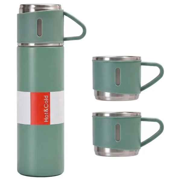 Garrafa Térmica Xiongzhi Aço Inox Com 3 Xícaras Verde 500ml E-BI