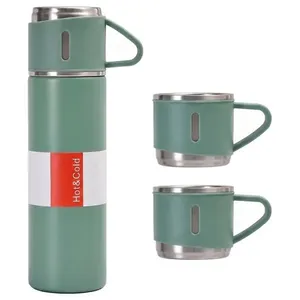 Garrafa Térmica Xiongzhi Aço Inox Com 3 Xícaras Verde 500ml E-BI