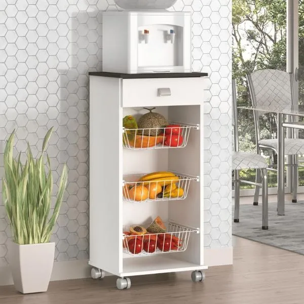 Fruteira Talita Com Rodinhas 1 Gav. Branco Tampo Pto