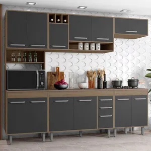 Cozinha Barcelona com Balcao para Cooktop Poliman Carvalho com Grafite