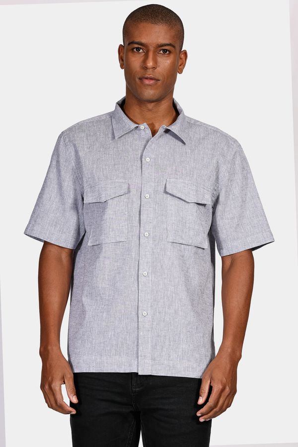 Camisa Manga Curta Regular Linho e Algodão Surat Cinza - XXG