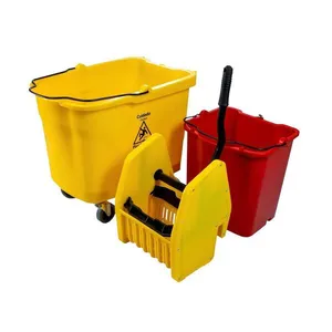 Carro de Limpeza Carro Balde 35L - Amarelo com Balde Vermelho, Divisor de Água, Sistema quebra-ondas e Espremedor Carro de Limpeza Carro Balde 35L – Amarelo com Balde Vermelho, Divisor de Água e Sistema