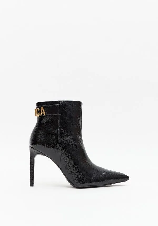 Bota Couro Cano Baixo Com Salto Fino Preto 35