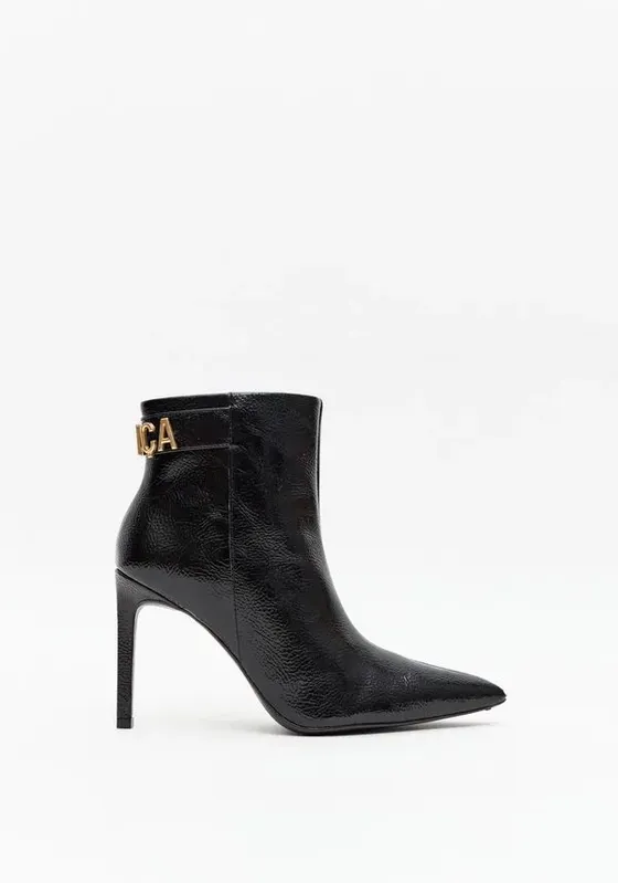 Bota Couro Cano Baixo Com Salto Fino Preto 35