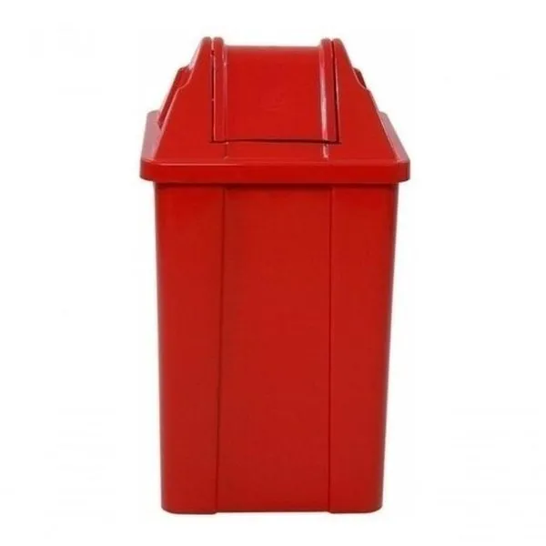 Kit 3 Lixeira Plástica Cesto Quadrado com Tampa Vai e Vem 60L Plástico Vermelho