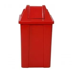 Kit 3 Lixeira Plástica Cesto Quadrado com Tampa Vai e Vem 60L Plástico Vermelho