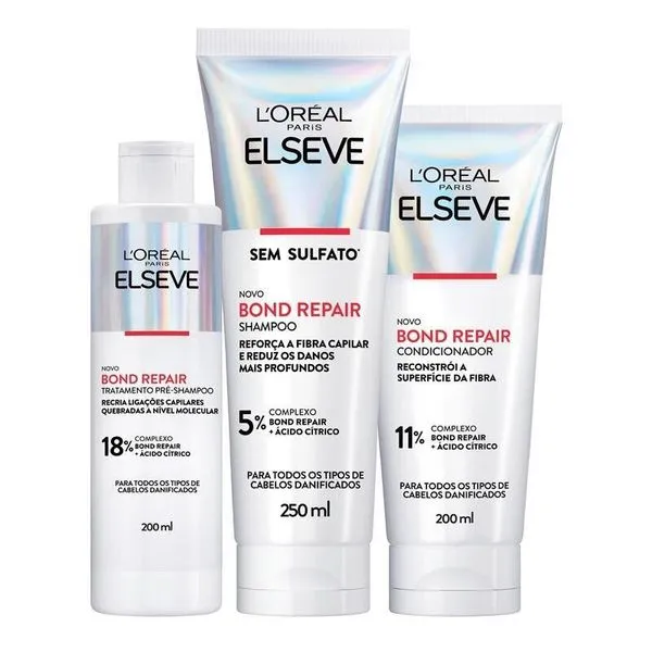 Kit Elseve Bond Repair Shampoo 250ml + Condicionador 200ml + Pré-Shampoo 200ml KIT ELSEVE SH 25ML+COND 200ML+PRE SH 200