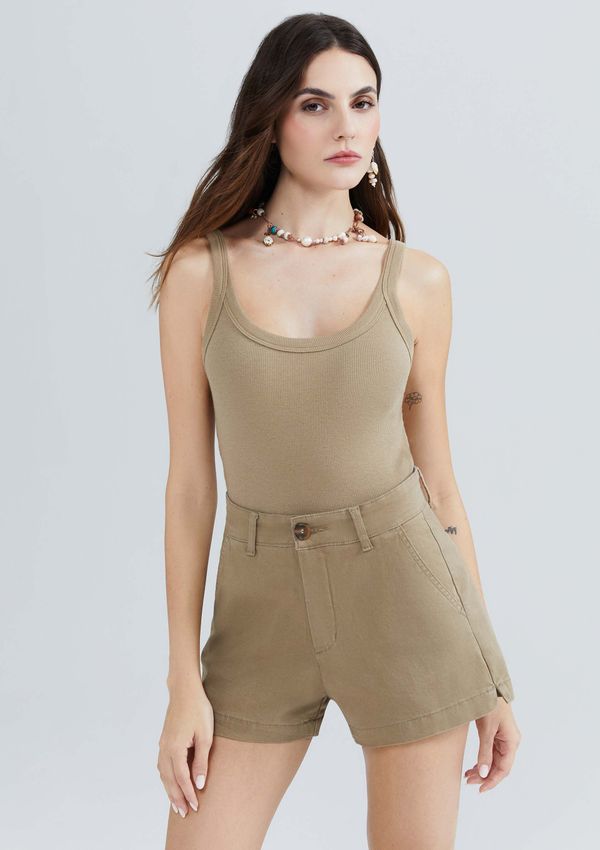 Shorts Básico Feminino Chino Cintura Média Em Sarja - Verde 038