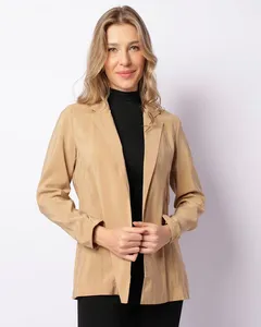 Blazer Feminino Berry & Co. Longo Viscose Decote Lapela Bege M