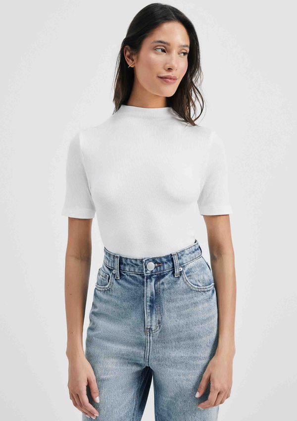 Blusa Básica Feminina Gola Alta Em Ribana Canelada - Off white XXG