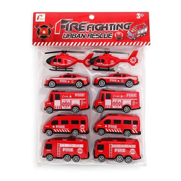 Kit de Carrinhos de Brinquedo Infantil Fire Fighting Resgate com 10 Veiculos Vermelho Draik Kit de Carrinhos Infantil Fire Fighting Resgate com 10 Veiculos Vermelho Draik