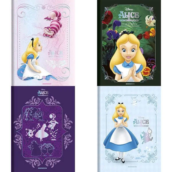 Caderno Colegial Brochura Capa Dura Edições Alice in Wonderland Sortido 160 Folhas 10831 - Animativa