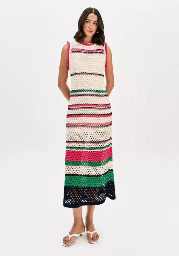 Vestido De Tricô Super Midi Sem Mangas Bege P