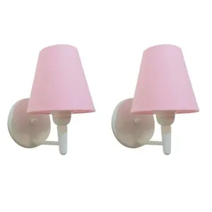 Kit-2 Arandela Cone Md-2004 Base Branco Cúpula Em Tecido 14-14x07cm Rosa Tela - Bivolt