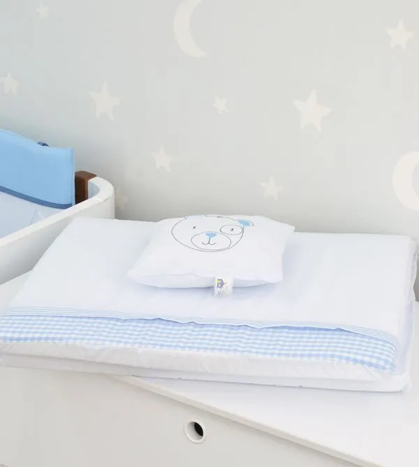 Colchonete Para Mini Berço com Travesseiro Xadrez Azul - CMB301/X