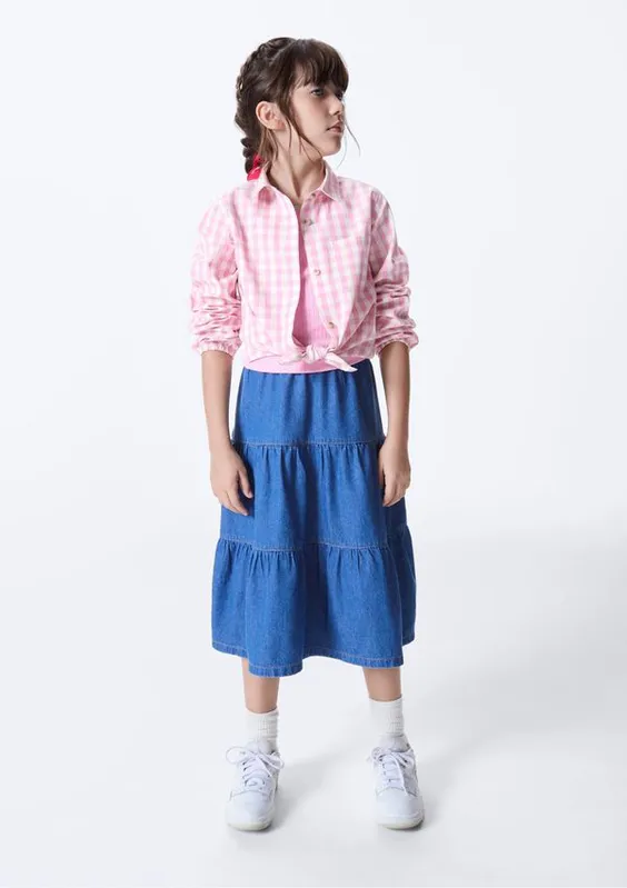 Saia Infantil Midi Em Jeans - Azul 008