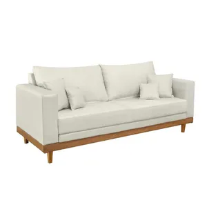 Sofá Living 3 Lugares Suede Resistente Madeira + Almofadas