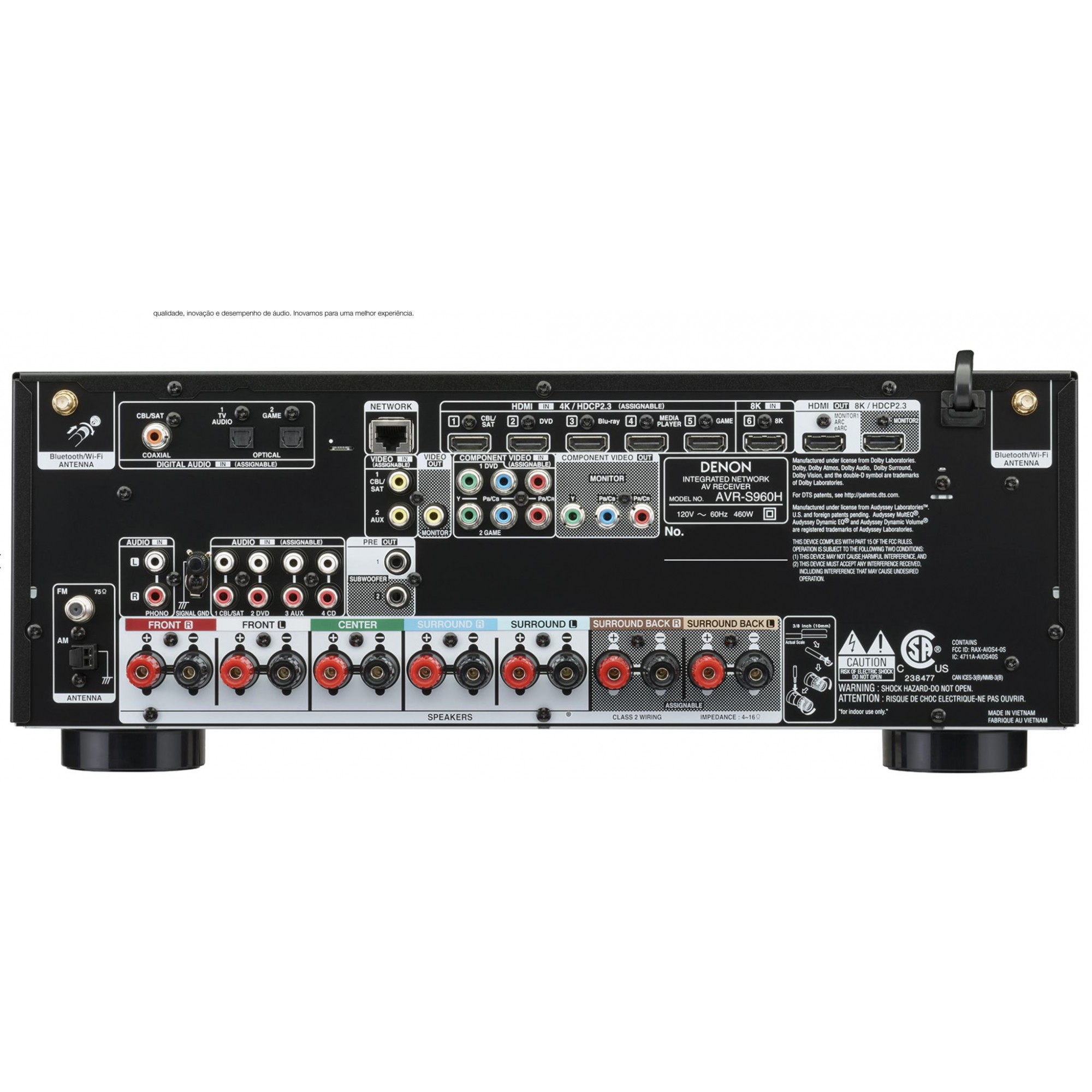 Receiver Denon AVR-S960H Dolby Atmos 7.2CH 90w 5.1.2 canais DTS: Suporte X Preto-120v