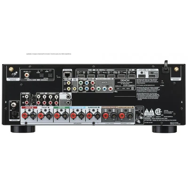 Receiver Denon AVR-S960H Dolby Atmos 7.2CH 90w 5.1.2 canais DTS: Suporte X Preto-120v