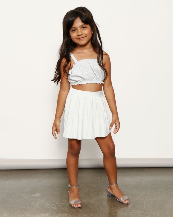 Short Saia Infantil Lurex Plissado Prateado 6