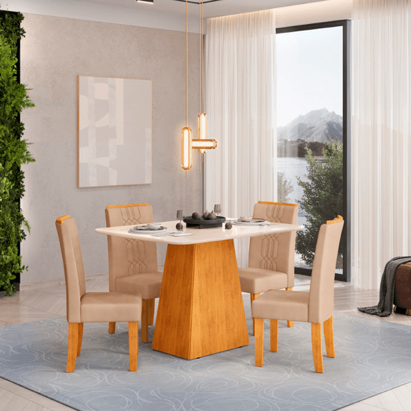 Conjunto Sala de Jantar Dulce Tampo MDP 4 Cadeiras 120X90 Cedro / Off-White
