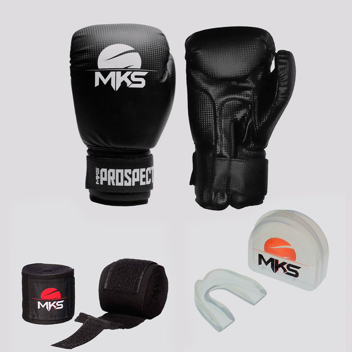 Kit de Luva de Boxe com Bandagem e Bucal MKS Preta