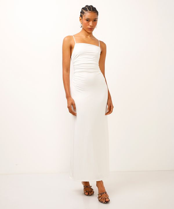 vestido longo franzido alça fina off white M