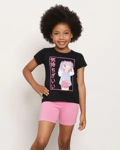 Conjunto Infantil Curto Estampa Anime Preto 4