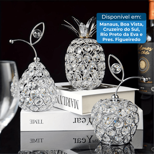 Conjunto 3 Peças Centrais De Mesa De Abacaxi De Cristal Kehail Prata A-BI