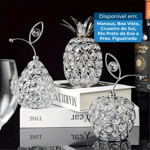 Conjunto 3 Peças Centrais De Mesa De Abacaxi De Cristal Kehail Prata A-BI