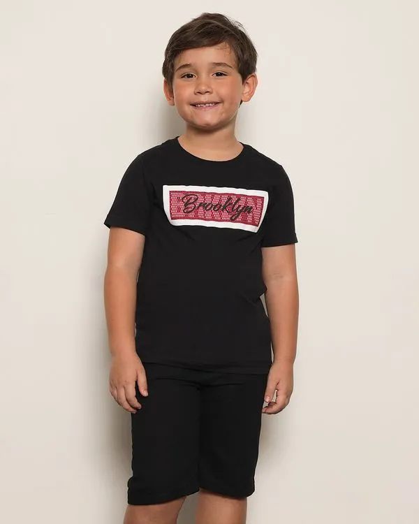 Camiseta Infantil Estampa Brooklin Manga Curta Preta 8