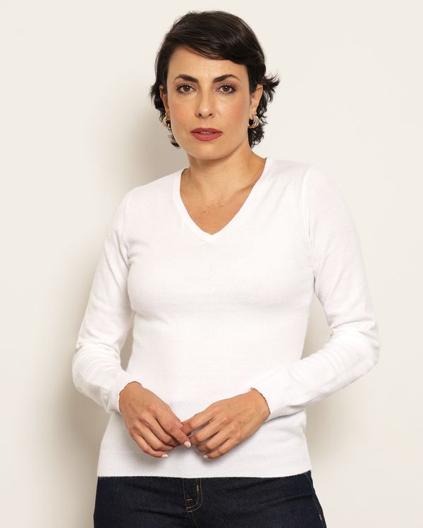 Blusa Feminina Tricô Manga Longa Off White M