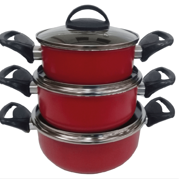 Kit 3 Caçarolas com Tampa de Vidro em Alumínio Antiaderente Vermelho 20510 - Marpal