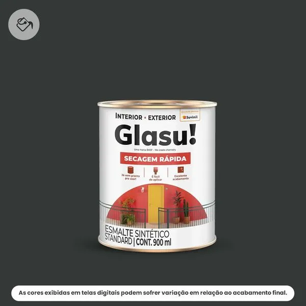 Tinta Esmalte Sintético Standard Brilhante Glasu Suvinil 900ml Secagem Rápida Preto (MP)