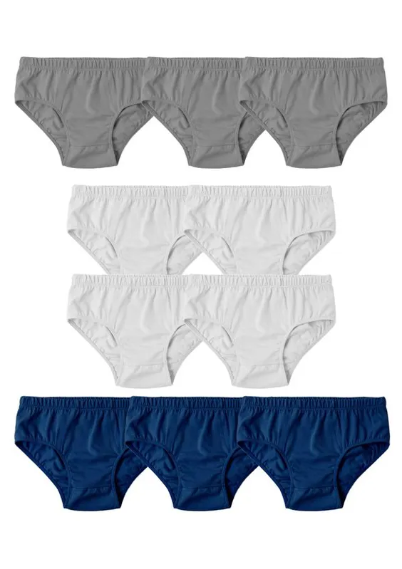 Kit Com 10 Cuecas Infantil Slip Em Malha - Cinza 014