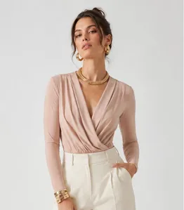 Body Feminino Manga Longa Transpassado Atendencia Bege M