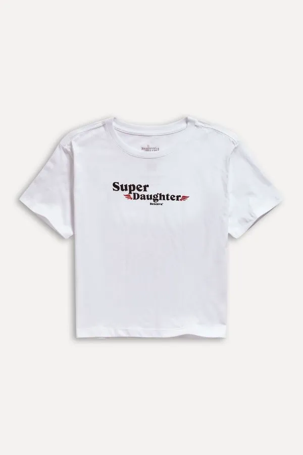 Camiseta Menina Estampada Super Daughter Branco - 12
