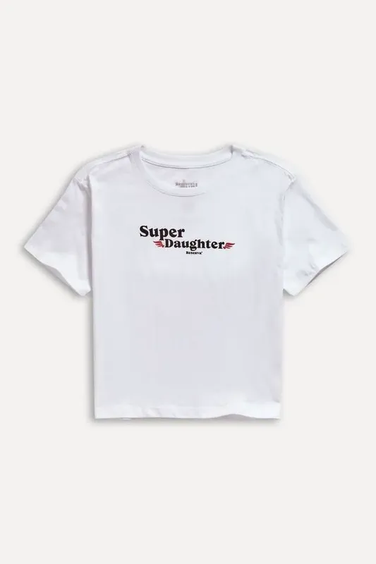 Camiseta Menina Estampada Super Daughter Branco - 12