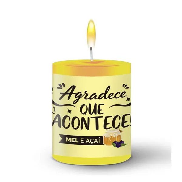 Vela Perfumada Mel Com Açai Frases 90g - Chama de Ouro