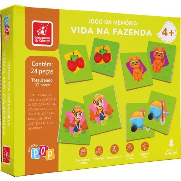 Jogo de Memória Vida na Fazenda em Madeira com 24 Peças Educativo Brincadeira de Criança Jogo de Memória Vida na Fazenda em Madeira 24 Peças Brincadeira de Criança