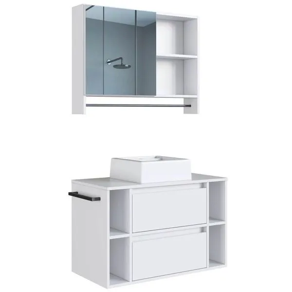 Espelheira E Gabinete Suspenso Com Cuba 80cm Branco Proddy