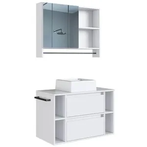 Espelheira E Gabinete Suspenso Com Cuba 80cm Branco Proddy