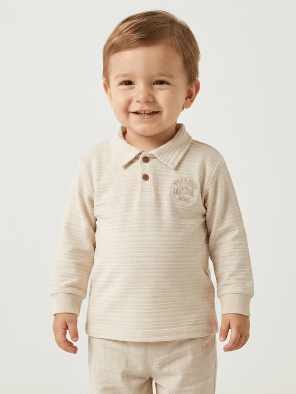Polo Manga Longa Infantil Para Menino - BEGE 2