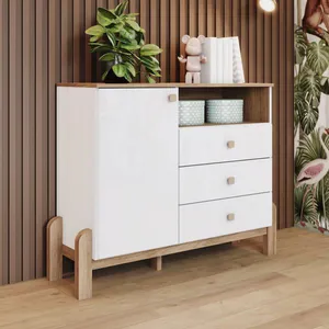 Cômoda Infantil Ternura 1 Porta 3 Gavetas Branco e Jequitibá HP