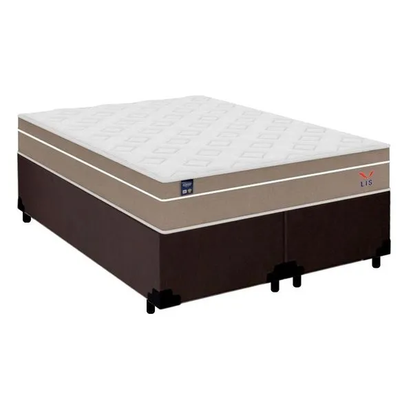 Cama Box Casal Bipartido Suede + Colchão Lis Molas Ensacadas Plumatex 138cm Cor:marrom