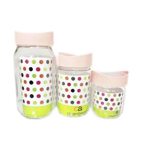 Conjunto de Potes para Mantimentos de Vidro Casambiente com Tampa Rosa com 3 Peças